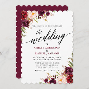 Burgund Floral Moderne Elegante Hochzeit der Kalli Einladung