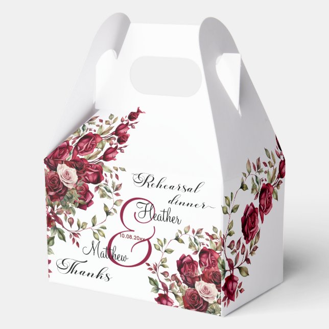 Burgund Floral Moderne Probe Dinner Hochzeit Geschenkschachtel (Vorderseite)