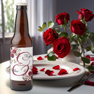 Burgund Floral Moderne Skripthochzeit Bierflaschenetikett