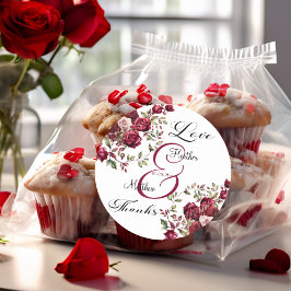 Burgund Floral Moderne Skripthochzeit Runder Aufkleber