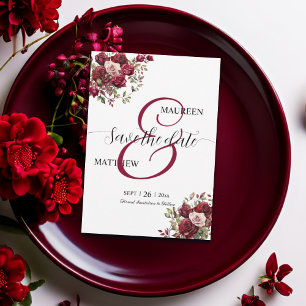 Burgund Floral Moderne Skripthochzeit Save The Date