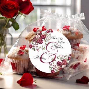 Burgund Floral Moderne "The Night Before" Hochzeit Runder Aufkleber