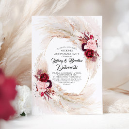 Burgund Floral Pampas Grass Hochzeit Jahrestag Einladung