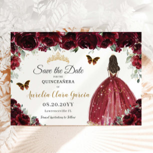 Burgund Floral Prinzessin Gold Quinceañera Sweet 1 Save The Date
