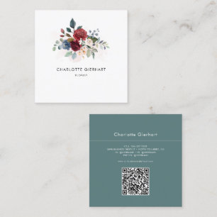 Burgund Floral QR Code Grüne Florist Quadratische Visitenkarte
