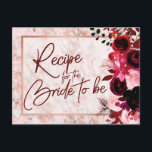 Burgund Floral & Rose Gold Bridal Rezept Karte<br><div class="desc">Burgundy Floral & Rose Gold marmorierte elegante Winter Wedding Bride Rezept Karten mit trendigem handgeschriebenem Script Schriftart! ~ Karo mein Shop zu sehen,  die gesamte Hochzeitskollektion mit diesem Design!</div>