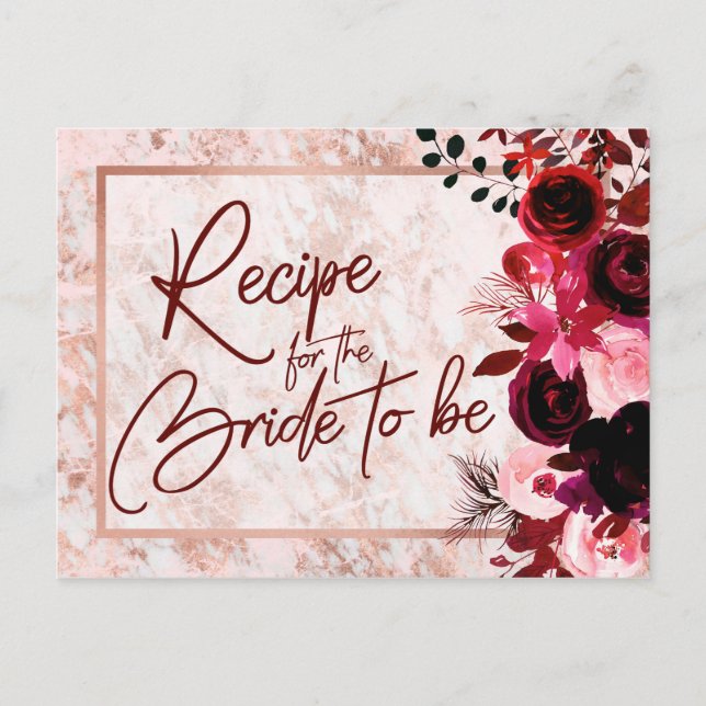 Burgund Floral & Rose Gold Bridal Rezept Karte (Vorderseite)