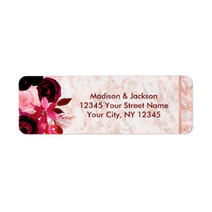 Burgund Floral & Rose Gold Wedding Rücksendeadress