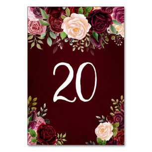Burgund, Floral  Tischnummer