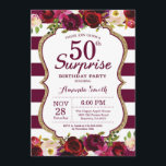 Burgund Floral Überraschung 50. Geburtstagsparty Einladung<br><div class="desc">Burgund Floral Überraschung 50. Geburtstagsparty Einladung für Frauen. Burgund Rot und Gold Geburtstagsparty einladen. Gold Glitzer. Burgunder Wasserfarben Blume. Burgund und weiße Streifen. 13. 15. 16. 18. 20. 21. 30. 40. 50. 60. 70. 80. 90. 100. Jedes Alter. Printable Digital. Für weitere Anpassungen klicken Sie bitte auf die Schaltfläche "Anpassen"...</div>