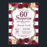 Burgund Floral Überraschung 60. Geburtstagsparty Einladung<br><div class="desc">Burgund Floral Überraschung 60. Geburtstagsparty Einladung für Frauen. Burgund Red und Gold Geburtstagsparty Einladung. Gold Glitzer. Burgund Watercolor Floral Blume. Burgund und weiße Streifen. 13. 15. 16. 18. 20. 21. 30. 40. 50. 60. 70. 80. 90. 100. jedes Alter. Printable Digital. Für weitere Anpassungen klicken Sie bitte auf die Schaltfläche...</div>