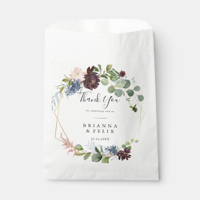 Burgund Floral und Grün Danke für Ihre Hochzeit Geschenktütchen (Vorderseite)