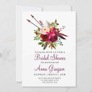 Burgund Floral Wasserfarbe Bridaldusche Einladung