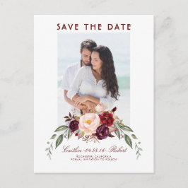 Burgund Floral Watercolor Foto Save the Date Ankündigungspostkarte