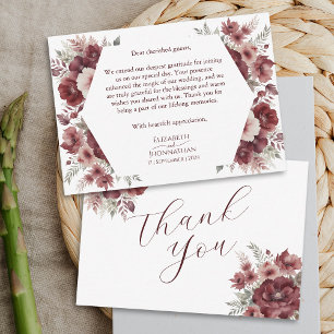 Burgund Floral Watercolor Hochzeit im Herbst Danke Mitteilungskarte