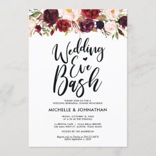 Burgund Floral Wedding Probe Dinner lädt ein Einladung