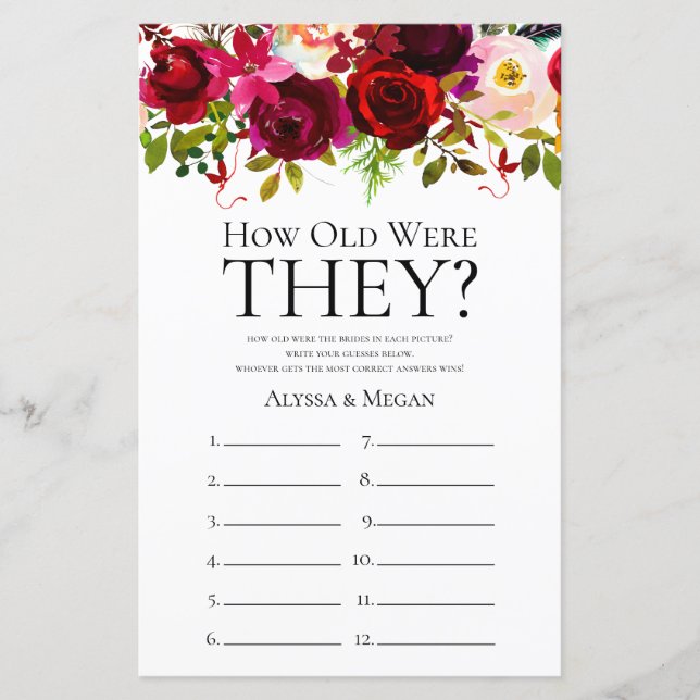 Burgund Floral wie alt waren sie LGBTQ (Vorderseite)