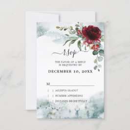 Burgund Floral Winter Wunderland Hochzeit RSVP Karte