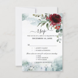 Burgund Floral Winter Wunderland Hochzeit RSVP Karte