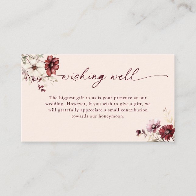 Burgund Floral wünscht gutes Geschenk Hochzeit Begleitkarte (Vorderseite)