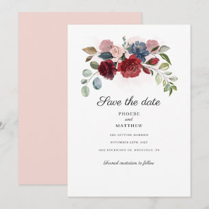 Burgund Florale Rustikale Grünpflanzen Modern Save The Date