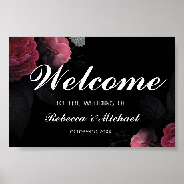 Burgund florale rustikale Hochzeitspender Poster (Vorne)