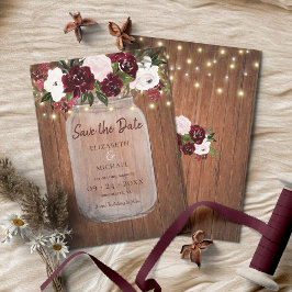 Burgund florale Rustikale HolzWedding retten das D Save The Date