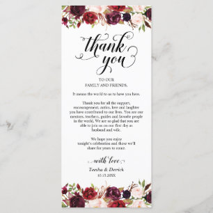 Burgund Florals, Platz Einstellung Danke Karte