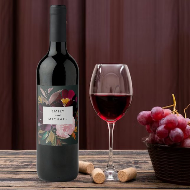 Burgund Forest Green Blush Floral Wasserfarbe Weinetikett (Von Creator hochgeladen)