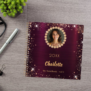 Burgund Foto Diamanten Rose Gold Glitzer Notizbuch