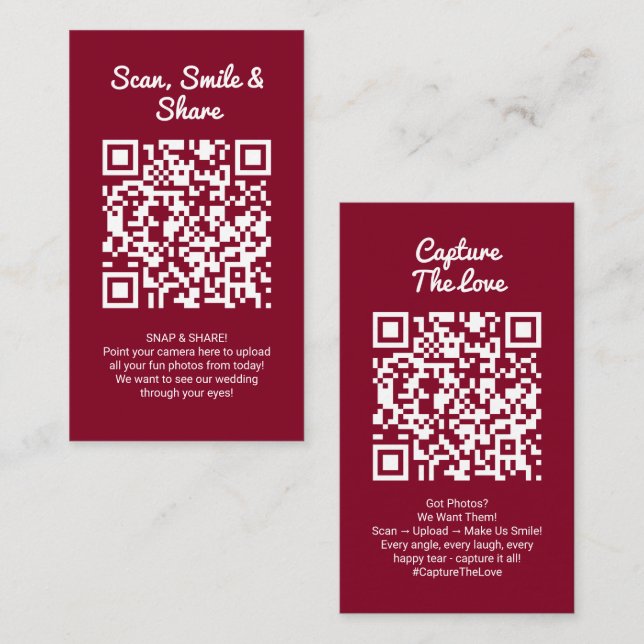 Burgund Foto-Sharing Capture Liebe QR-Code  Visitenkarte (Vorne/Hinten)