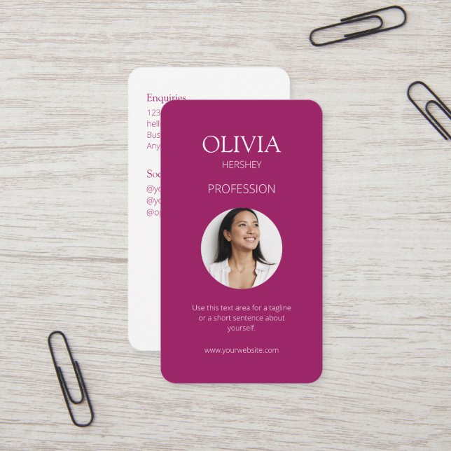 Burgund Foto SozialQR-Code Visitenkarte (Vorderseite/Rückseite Beispiel)