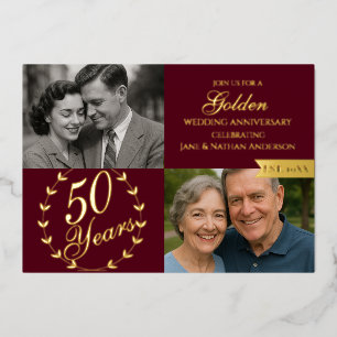 Burgund-Foto zum 50. Jahrestag der Hochzeit Folieneinladung