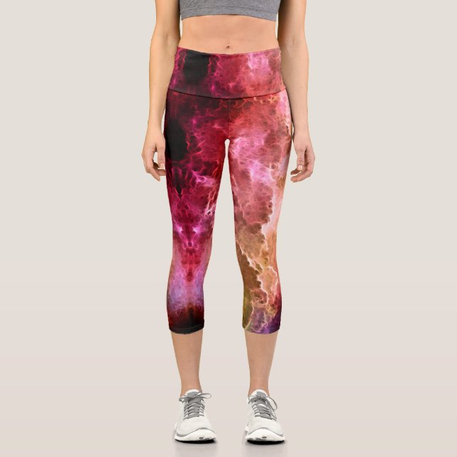 Burgund Fraktal Stormy Clouds Capri Leggings (Vorderseite)