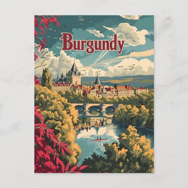 Burgund Frankreich Vintage Kunst Postkarte (Vorderseite)