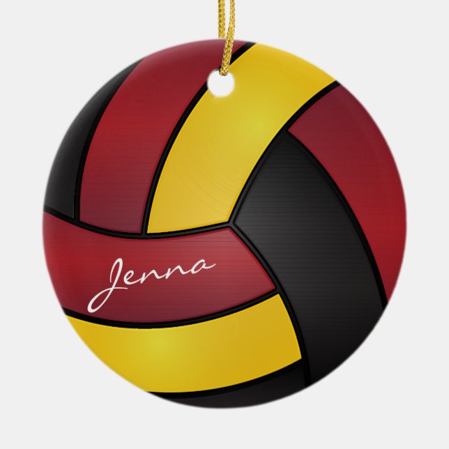 Burgund, Gelb und Schwarzer Volleyball 2 | DIY Nam Keramikornament (Vorne)