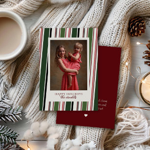 Burgund gestreiftes Foto Weihnachts- und Weihnacht Feiertagskarte