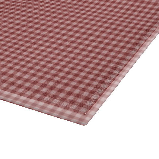 Burgund Gingham-15x11 GLASS CUTTING BOARD Schneidebrett (Ecke)