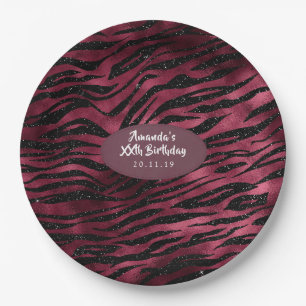 Burgund Glam Foil Glitzer Tiger Streifen Pappteller