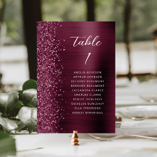 Burgund Glamour Glitter Metall Schrift Hochzeit Tischnummer