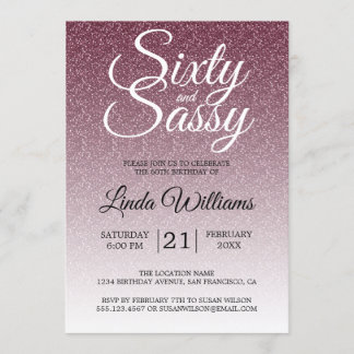 Burgund Glitzer Ombre 60 und Sassy 60. Geburtstag Einladung