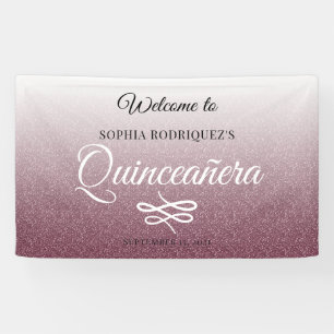 Burgund Glitzer Quinceañera 15. Geburtstag Willkom Banner