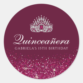 Burgund Glitzer Quinceanera Runder Aufkleber