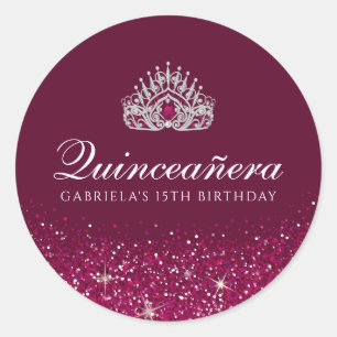 Burgund Glitzer Quinceanera Runder Aufkleber