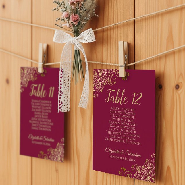 Burgund & Gold 10 Name Hochzeitskarte (Use these cards to create your own seating chart display!)