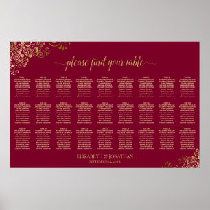 Burgund & Gold 27 Tisch-Hochzeits-Sitzplan Poster