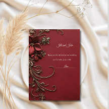 Burgund Gold 3D Blumen Hochzeit Danksagungskarte