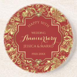 Burgund & Gold 50. Hochzeitstag Getränkeuntersetzer