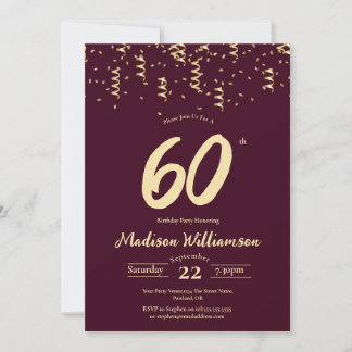 Burgund & Gold 60. Geburtstagsparty Einladung