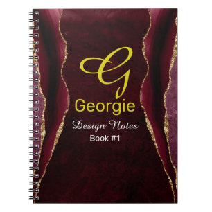 Burgund & Gold Achat Aquarell Notizbuch Notizblock